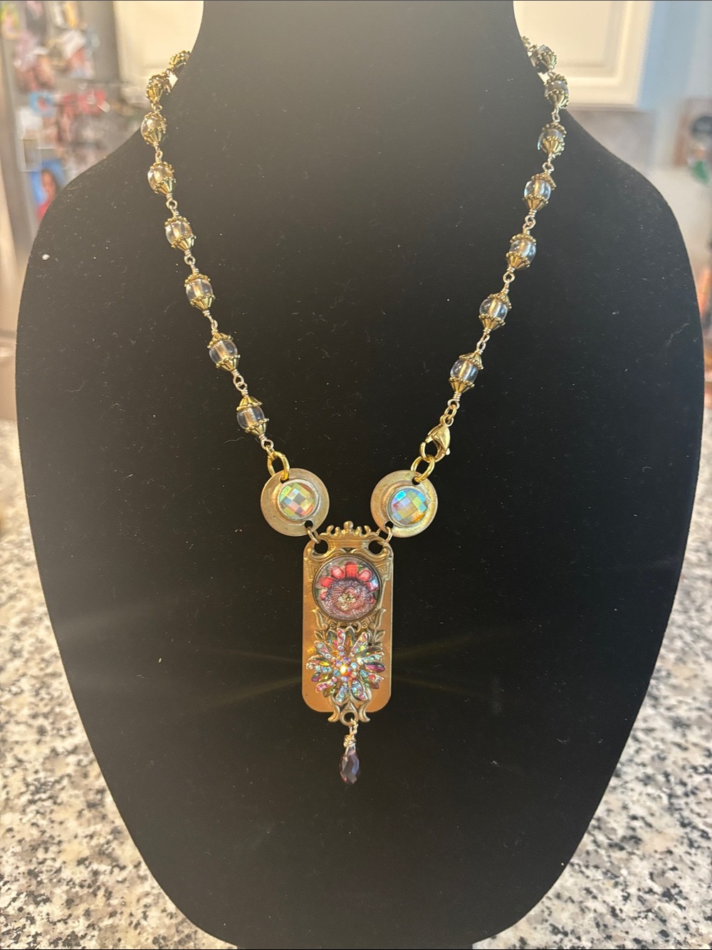 Gold-Tone Floral Crystal Pendant Necklace - Pink & Aurora Accents